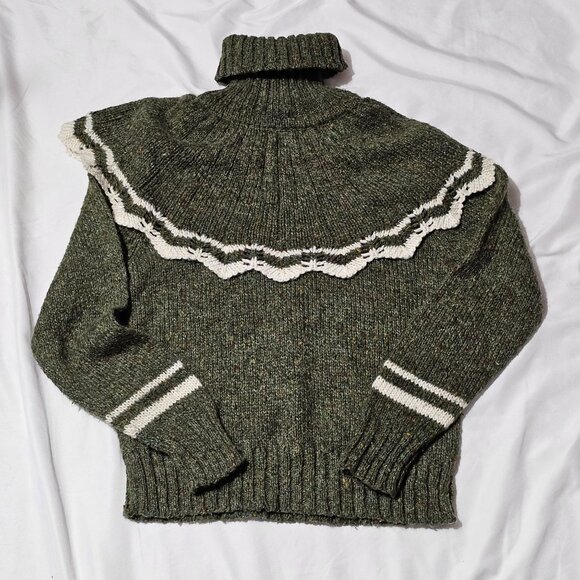 Vintage Duet Creations Hand Wash Green Knit Sweater With Lace Trim & Striped Sle - Picture 8 of 9
